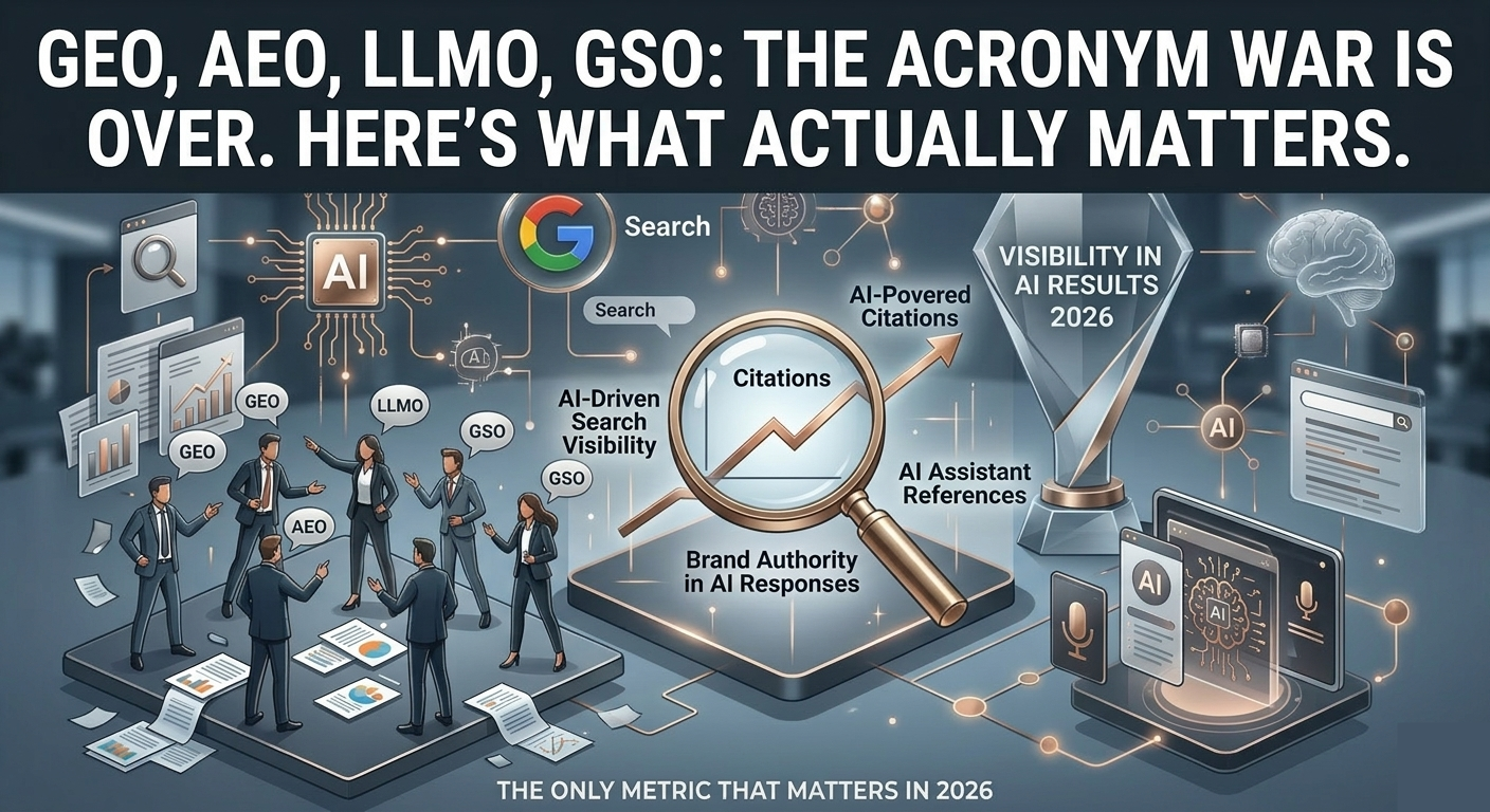 GEO, AEO, LLMO, GSO: The Acronym War Is Over. Here's What Actually Matters.
